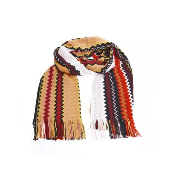 Geometric Pattern Fringed Scarf with Vibrant Colors One Size Women