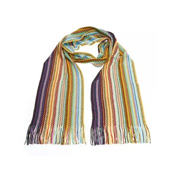 Geometric Fringed Scarf with Vibrant Colors One Size Women