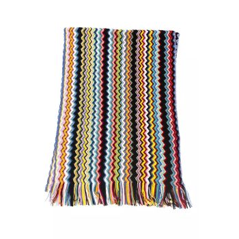 Fringed Geometric Fantasy Scarf One Size Women