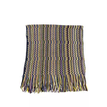 Fringed Geometric Fantasy Scarf with Multicolor Design One Size Women