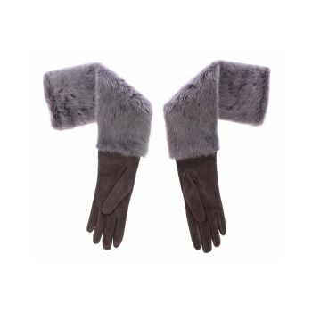 Gray Mink Fur and Lamb Leather Suede Elbow Gloves 7.5 Women