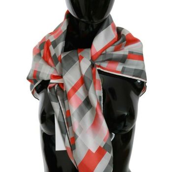 C&#8217;N&#8217;C COSTUME NATIONAL Gray Red Checkered Silk Scarf One Size Women