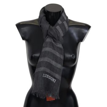 Missoni Men's Gray Striped Wool Unisex Neck Wrap Fringes Scarf - One Size