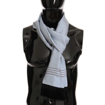 Dolce & Gabbana Blue Silk Polka Dot Fringed Scarf One Size Men