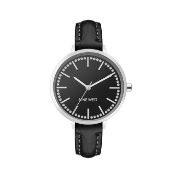 Silver Analog Rhine Stone Fashion Watch with Leatherette Strap One Size Women