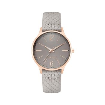 Rose Gold Analog Fashion Watch with Grey Leatherette Strap One Size Women