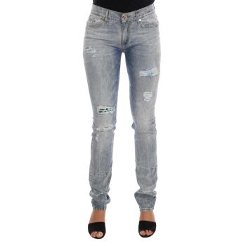 Blue Washed Torn Slim Fit Jeans W26 US Women