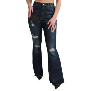 High Waist Flare Denim Jeans with Queen Patch Embroidery 40 IT Women