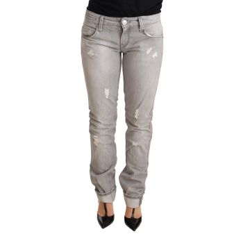 Tattered Skinny Cut Jeans with Logo Details W26 US Women