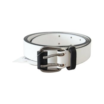 White Leather Fashion Belt with Metal-tone Hardware 90 cm Women