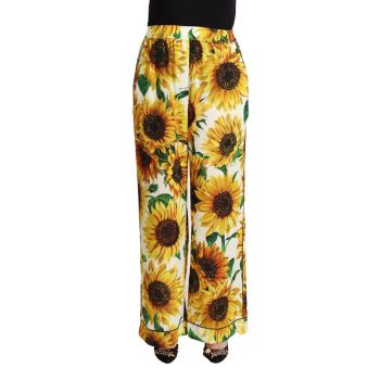 Mid-Waisted Wide Leg Pants with Sunflower Print 38 IT Women