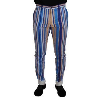 DOLCE & GABBANA Mens Slim Fit Blue Striped Trousers 46 IT Men