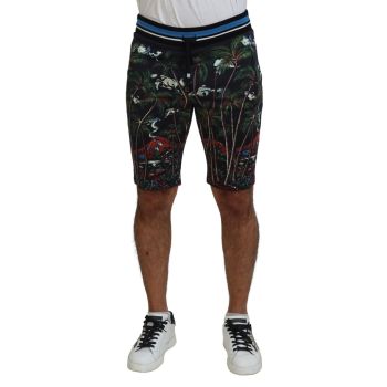 Black Volcano Print Knee Length Shorts by Dolce & Gabbana 44 IT Men