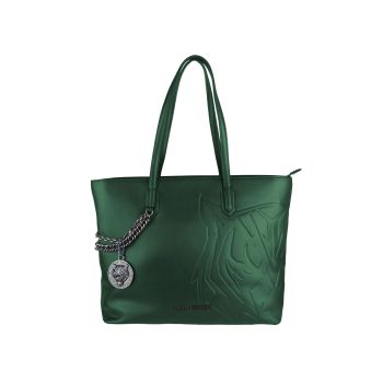 Dark Green Eco-Leather Shopping Bag with Removable Shoulder Strap One Size Women