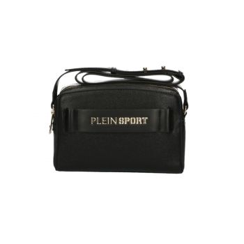 Logo-adorned Black Crossbody Bag with Double Zip Closure One Size Women