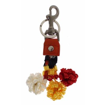 Dolce & Gabbana Women's Red White Raffia Leather Clasp Finder Keyring Keychain - One Size