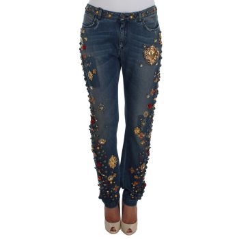 Enchanted Sicily Crystal Heart Roses Boyfriend Fit Jeans 36 IT Women