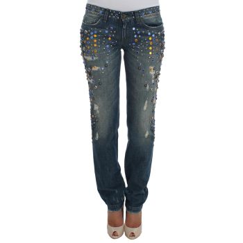 Enchanted Sicily Crystal Studded Slim Fit Jeans 36 IT Women