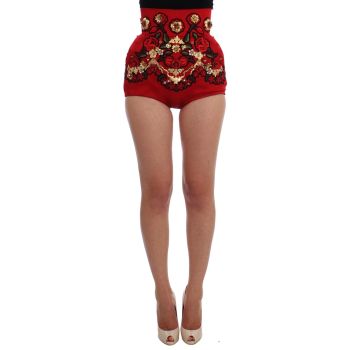 Embroidered Crystal High Waist Mini Shorts 40 IT Women