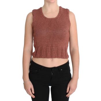 Red Knitted Cotton Blend Vest Sweater One Size Women