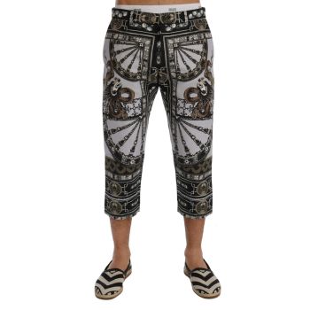 Dragon Print Capri 3/4 Pants Trousers with Logo Details 48 IT Men