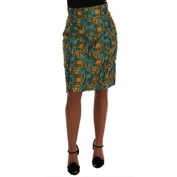 Dolce & Gabbana Green Jacquard High Waist Pencil Skirt 44 IT Women