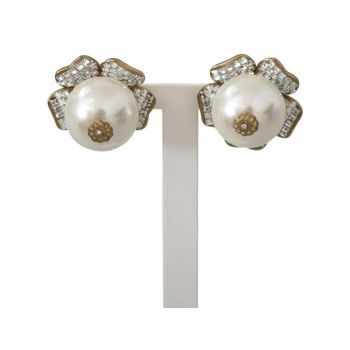 Floral Motif Dolce & Gabbana Earrings with Shimmering Crystals and Faux Pearl One Size Women