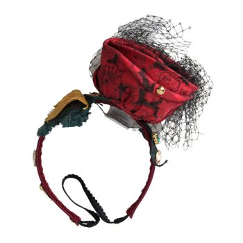 Dolce & Gabbana Women's Red with multicolor Rose Silk Crystal Netted Logo Diadem Headband - One Size