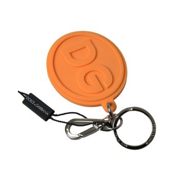 Dolce & Gabbana Women's Orange Rubber DG Logo Gold Brass Metal Keychain - One Size