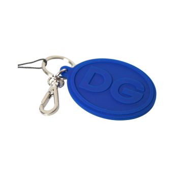 Dolce & Gabbana Women's Blue Rubber DG Logo Silver Brass Metal Keyring Keychain - One Size