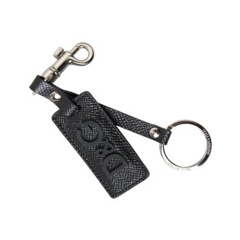 Dolce & Gabbana Men's Black DG Logo Leather Silver Metal Keychain - One Size