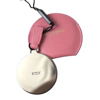 Dolce & Gabbana Women's Pink Calfskin Leather Round Logo Print Hand Mirror Holder - One Size