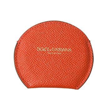 Dolce & Gabbana Women's Orange Calfskin Leather Round Logo Hand Mirror Holder - One Size