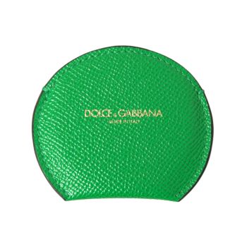 Dolce & Gabbana Women's Green Calfskin Leather Round Logo Hand Mirror Holder - One Size