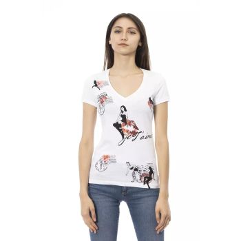 Short Sleeve V-Neck T-shirt with Front Print L Women