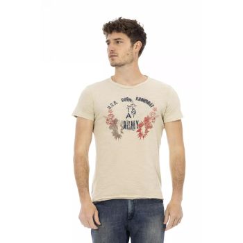 Short Sleeve T-shirt with Round Neck and Front Print - L