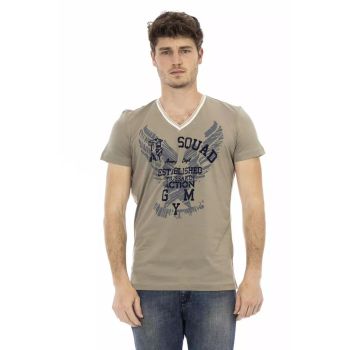 Short Sleeve T-shirt with V-neck and Front Print L Men