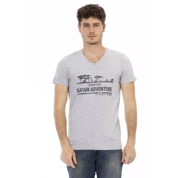 Short Sleeve V-Neck T-Shirt with Front Print M Men