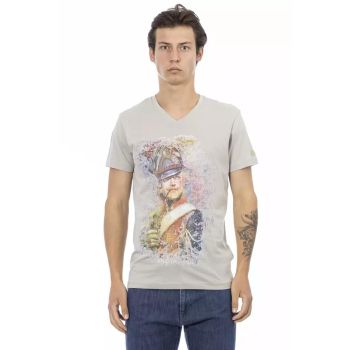 Short Sleeve T-shirt with V-neck and Front Print S Men