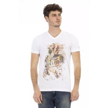 Short Sleeve V-Neck T-shirt with Front Print 3XL Men