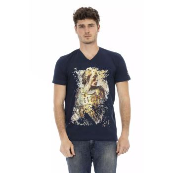 Short Sleeve T-shirt with V-neck and Front Print 3XL Men