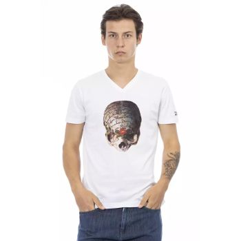 Short Sleeve T-shirt With V-neck. Front Print. L Men