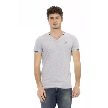 Short Sleeve T-shirt with V-neck and Print L Men