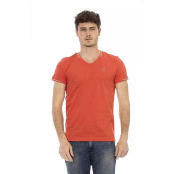 Short Sleeve T-shirt with V-neck and Chest Print L Men