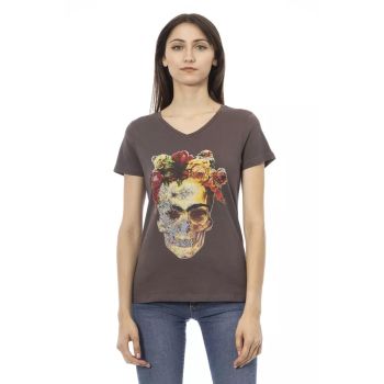 Short Sleeve V-Neck T-Shirt with Front Print XS Women