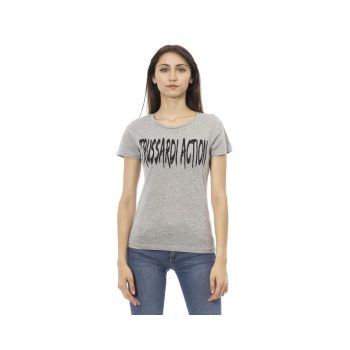 Trussardi Action Women's Elegant Gray Cotton-Blend Tee with Chic Print - M