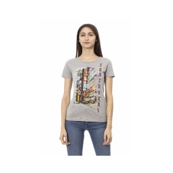 Trussardi Action Women's Chic Gray Cotton Blend Tee with Unique Print - S