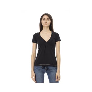 Trussardi Action Women's Chic Black Cotton Tee with Unique Front Print - L