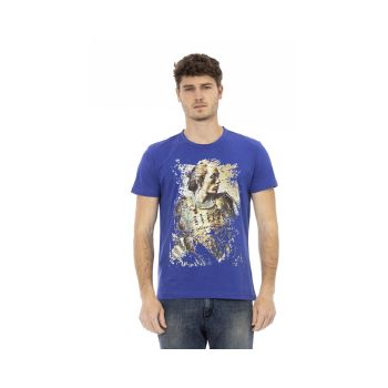 Trussardi Action Men's Sleek Blue Cotton Tee with Unique Front Print - 3XL