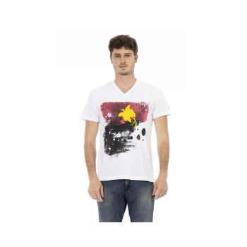 Trussardi Action Men's Elegant White V-Neck Tee with Front Print - L